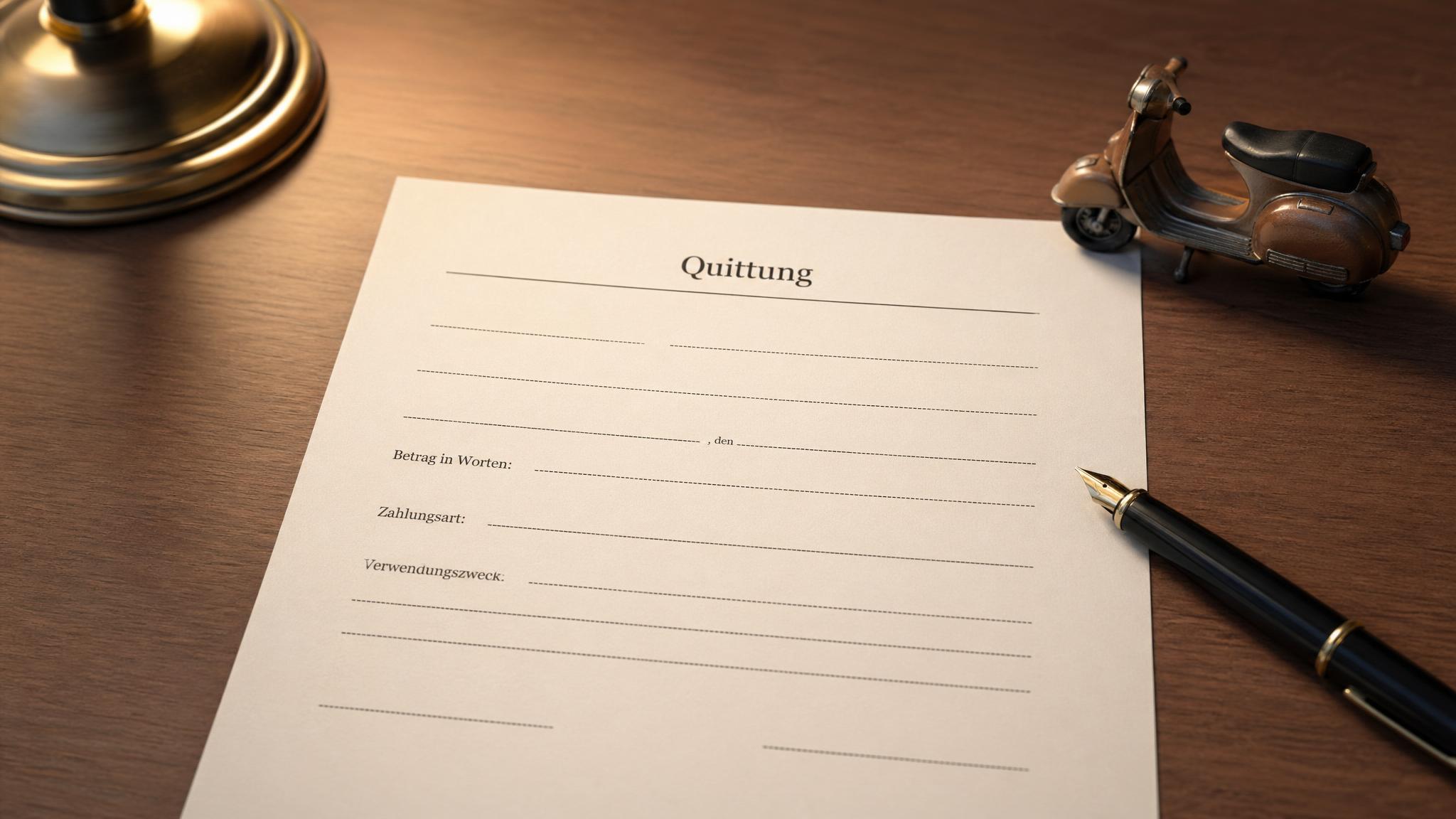 Quittungsvorlage für Privatverkauf mit Stift